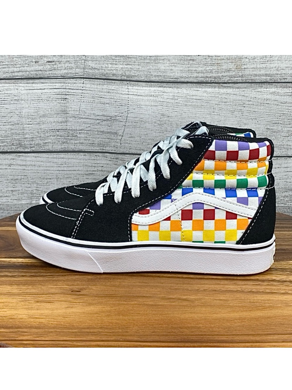 Vans SK8 Hi Comfycush Checkerboard Rainbow Pride Sneaker Women’s Shoe Size 7